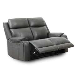 Causeuse inclinable électrique en cuir avec appuis-tête ajustables - gris