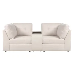 Causeuse modulaire beige avec console - 3 mcx