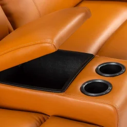 Causeuse modulaire inclinable électrique avec console en cuir véritable - 3 mcx