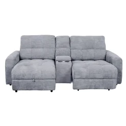 Causeuse modulaire électrique avec siège coulissant à droite, chaise longue à gauche avec rangement et console - 3 mcx