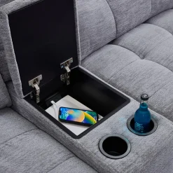 Causeuse modulaire électrique avec siège coulissant à droite, chaise longue à gauche avec rangement et console - 3 mcx