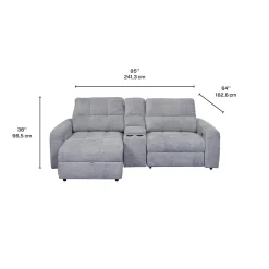 Causeuse modulaire électrique avec siège coulissant à droite, chaise longue à gauche avec rangement et console - 3 mcx