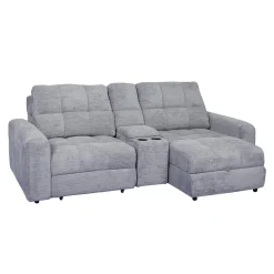 Causeuse modulaire électrique avec siège coulissant à gauche, chaise longue à droite avec rangement et console - 3 mcx
