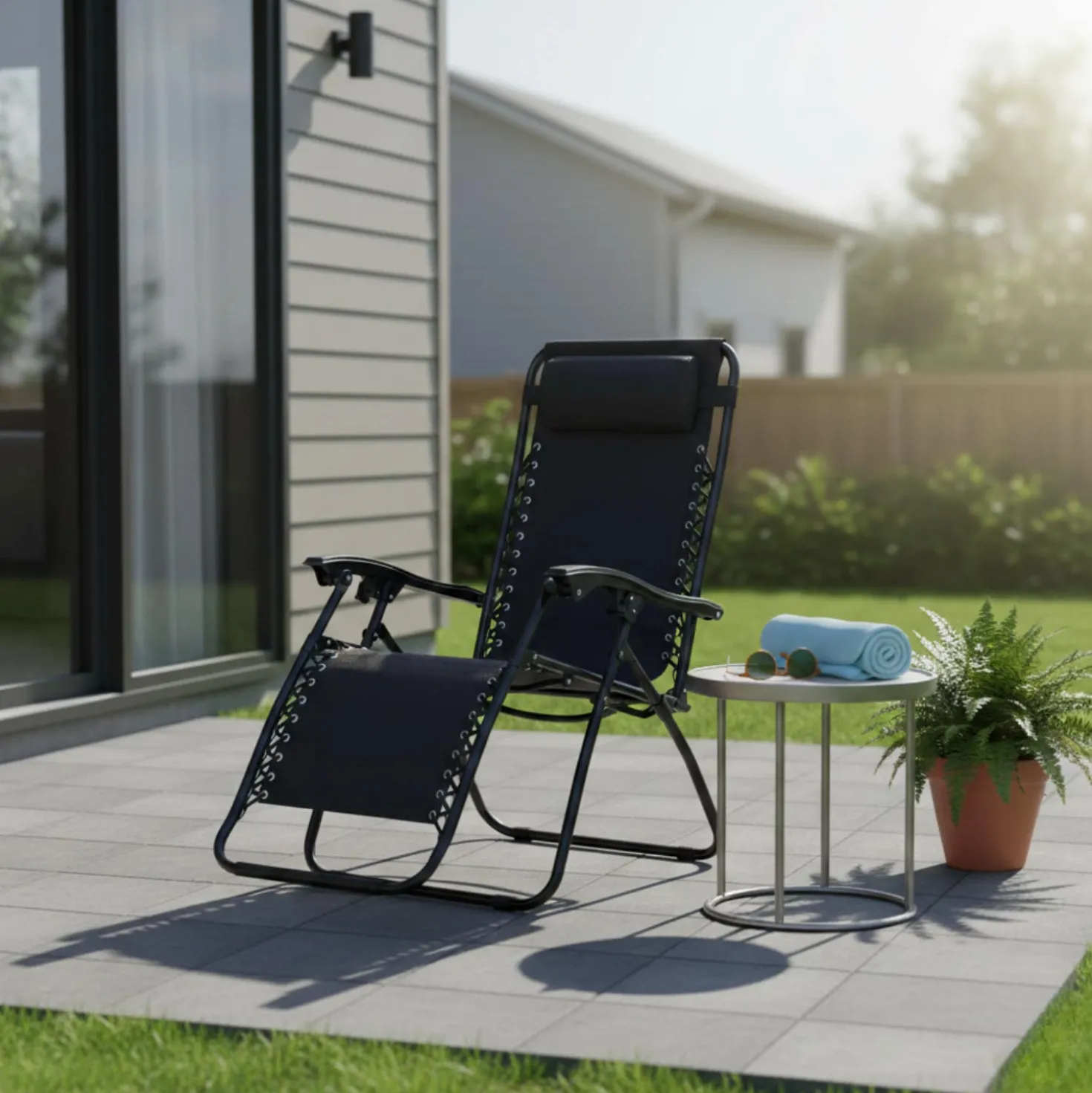 Chaise d’extérieur pliante zéro gravité en textilène - noir