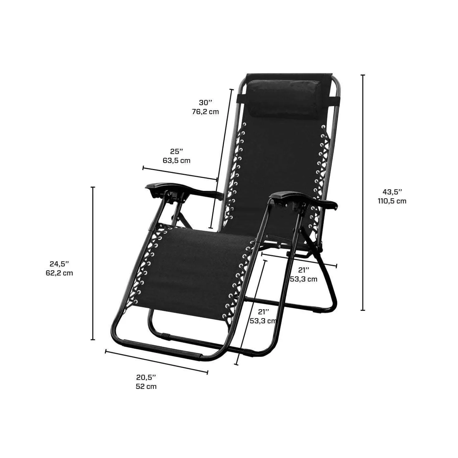 Chaise d’extérieur pliante zéro gravité en textilène - noir