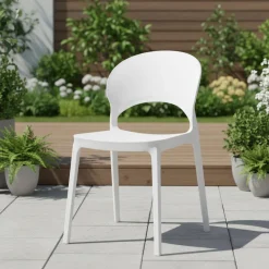 Chaise intérieur/extérieur empilable en résine – blanc