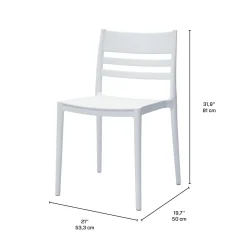 Chaises d’extérieur empilables en résine avec assise et dossier carrés (bte de 4)- blanc