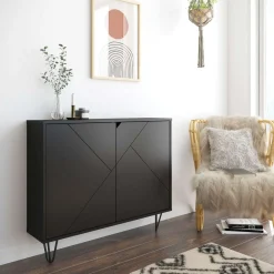 Console de rangement 2 portes slim, noir - Nexera