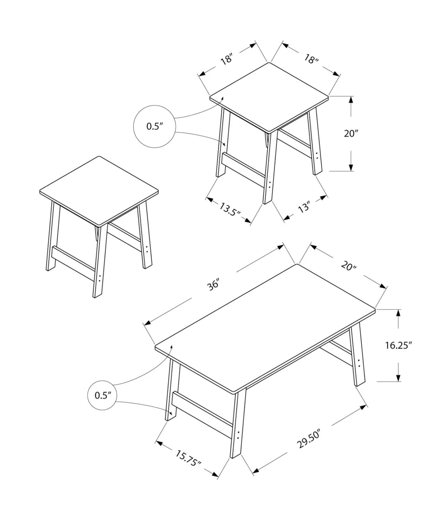 Ens de tables - 3mcx, gris - Monarch