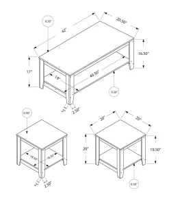 Ens de tables - 3mcx, gris industriel - Monarch