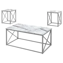 Ens de tables - 3mcx, marbre blanc, métal argent - Monarch