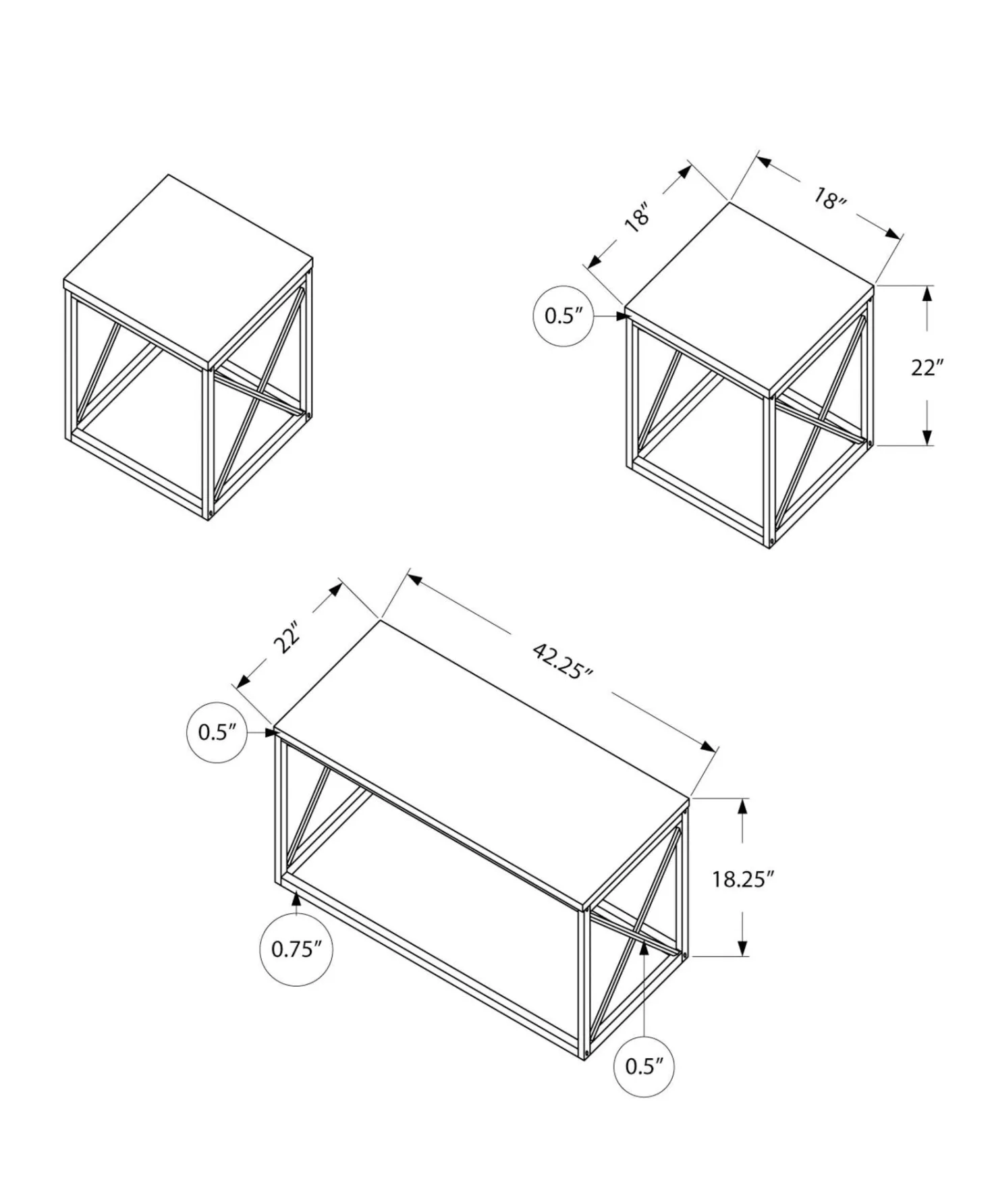 Ens de tables - 3mcx, marbre blanc, métal argent - Monarch