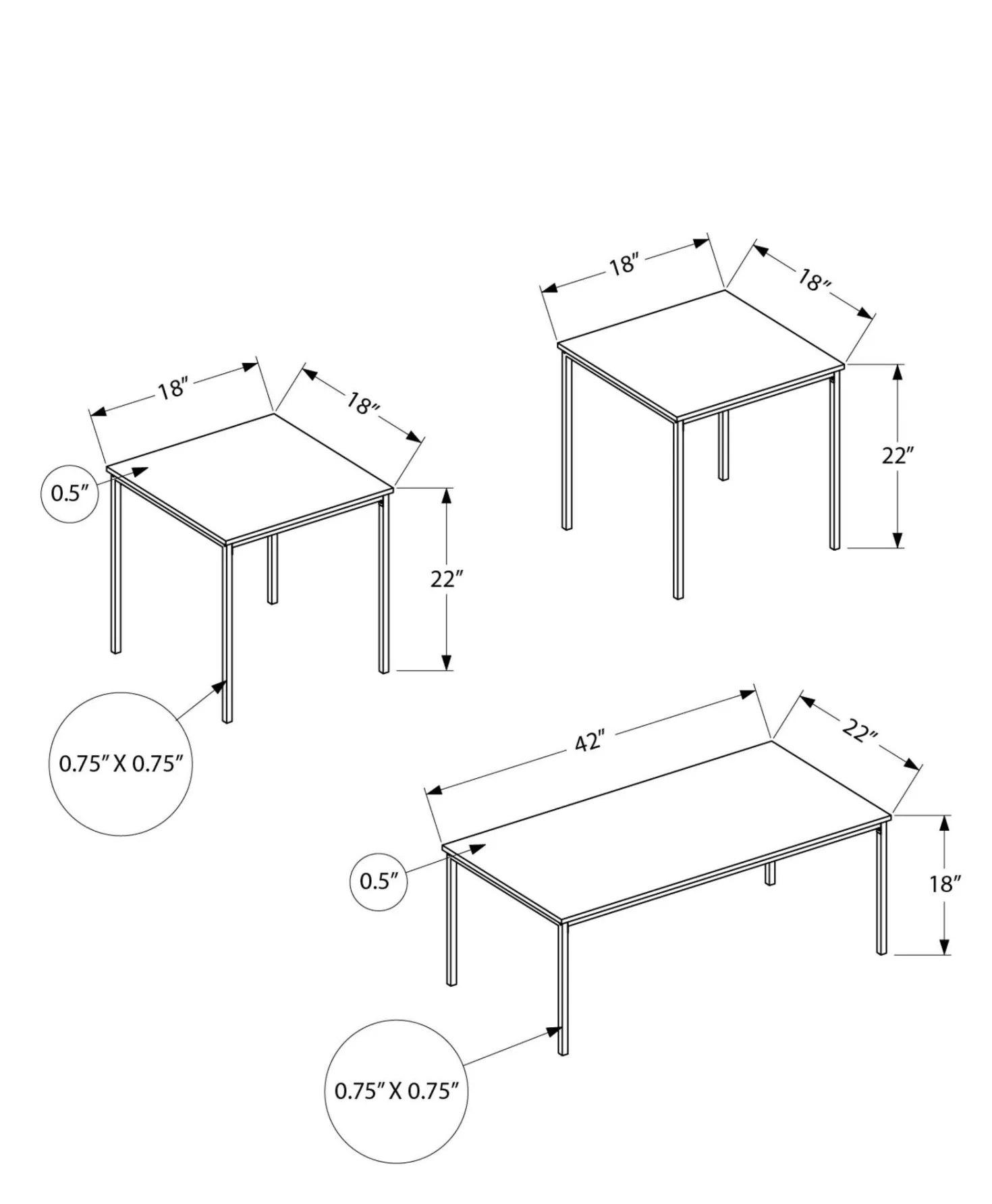 Ens de tables - 3mcx, noir, métal noir - Monarch