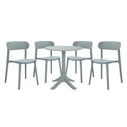 Ensemble à dîner d'extérieur en résine avec 1 table ronde et 4 chaises empilables - gris