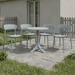 Ensemble à dîner d'extérieur en résine avec 1 table ronde et 4 chaises empilables - gris