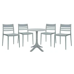 Ensemble à dîner d'extérieur en résine avec 1 table ronde et 4 chaises empilables - gris