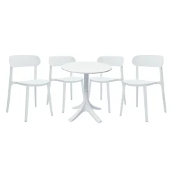 Ensemble à dîner d'extérieur en résine avec 1 table ronde et 4 chaises empilables - blanc