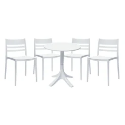 Ensemble à dîner d'extérieur en résine avec 1 table ronde et 4 chaises empilables - blanc