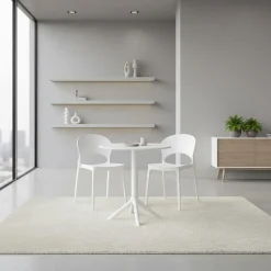 Ensemble à dîner intérieur/extérieur en résine avec table ronde et 2 chaises empilables - blanc
