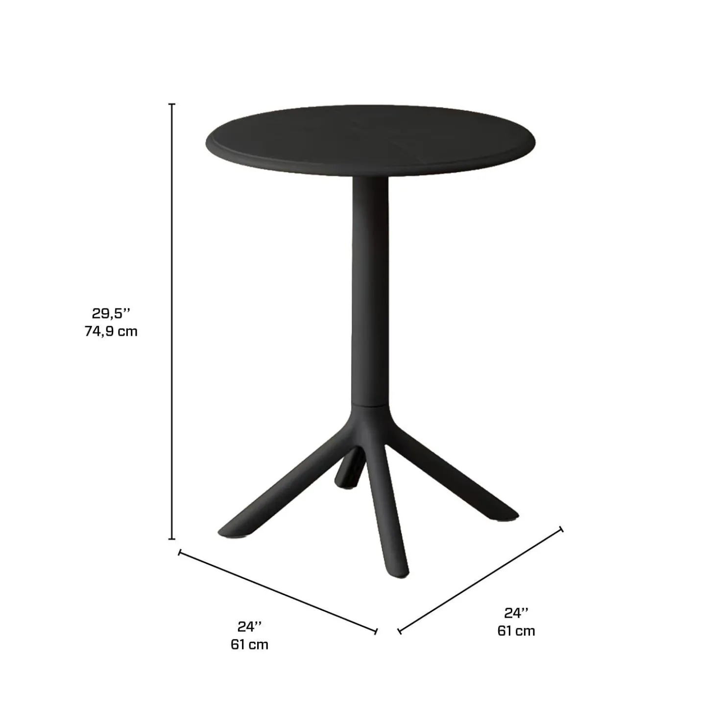 Ensemble à dîner intérieur/extérieur en résine avec table ronde et 2 chaises empilables - noir