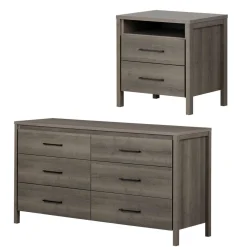 Ensemble bureau double 6 tiroirs et table de chevet - South Shore
