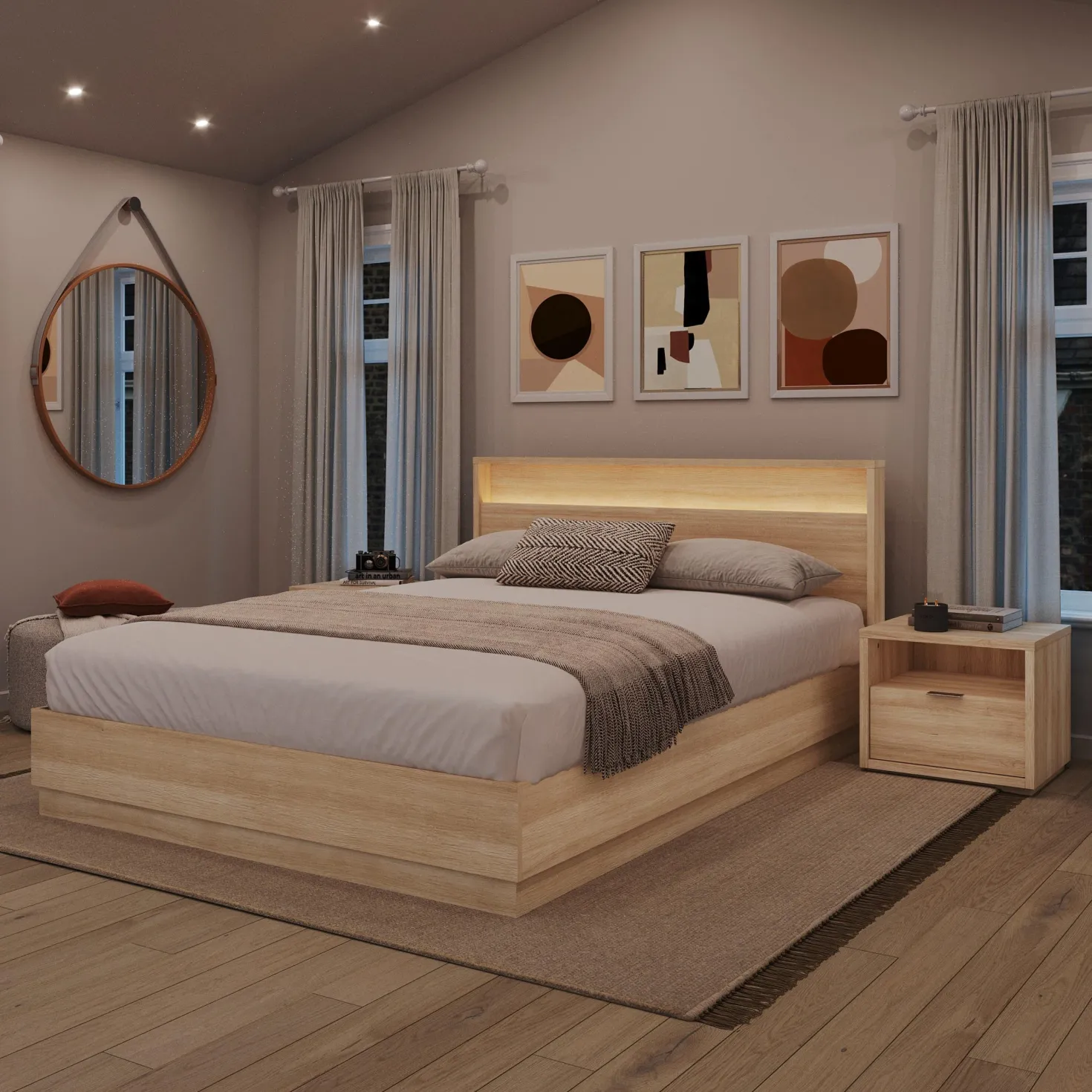 Ensemble grand lit avec éclairage (60") - 4 mcx - Nexera
