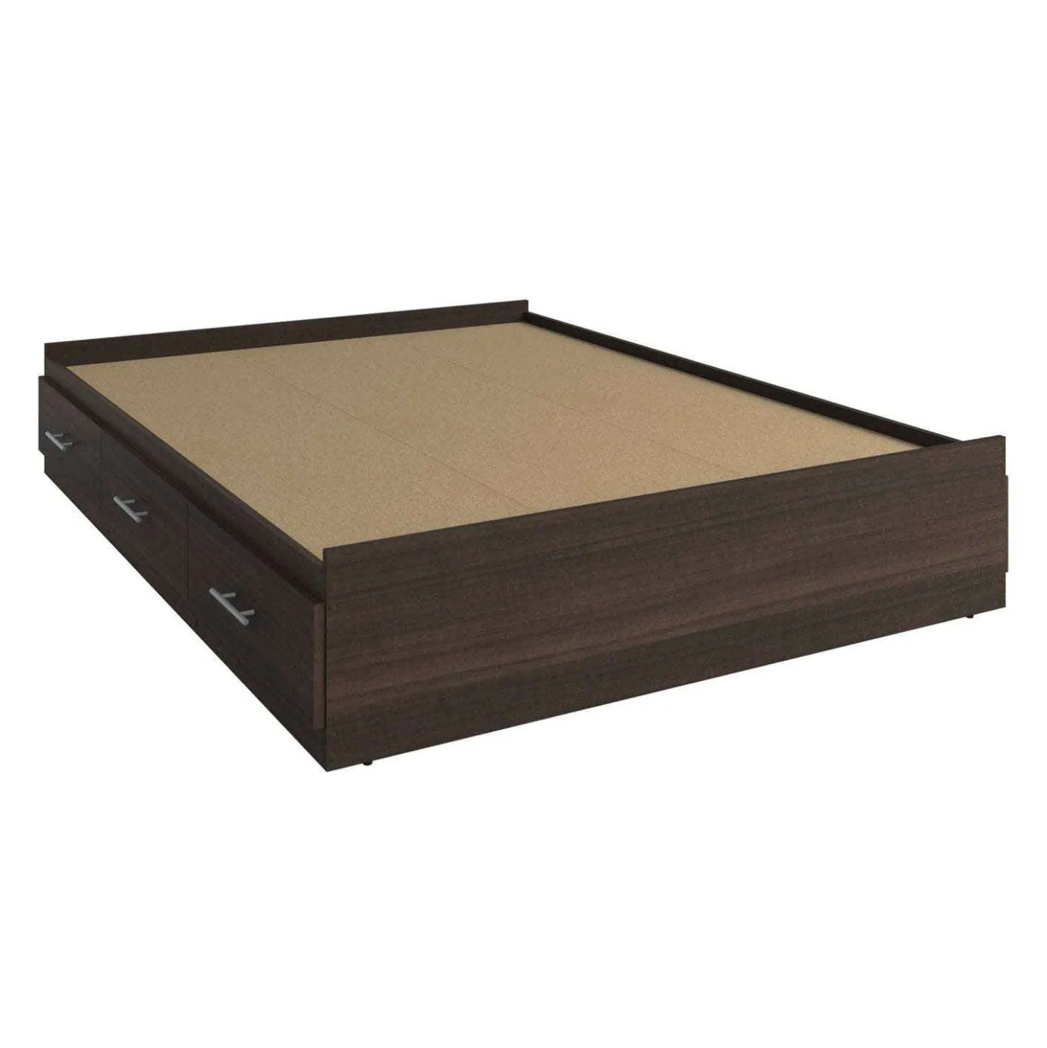 Ensemble lit double avec rangement 6 tiroirs, tête de lit et table de chevet (54")