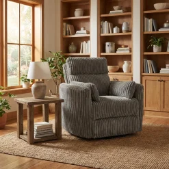 Fauteuil berçant pivotant inclinable en velours côtelé - gris
