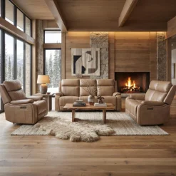 Fauteuil inclinable électrique en cuir avec appui-tête ajustable - taupe