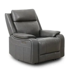 Fauteuil inclinable électrique en cuir avec appui-tête ajustable - gris