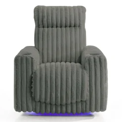 Fauteuil inclinable électrique berçant et pivotant en velours côtelé avec porte-gobelets et éclairage DEL - gris