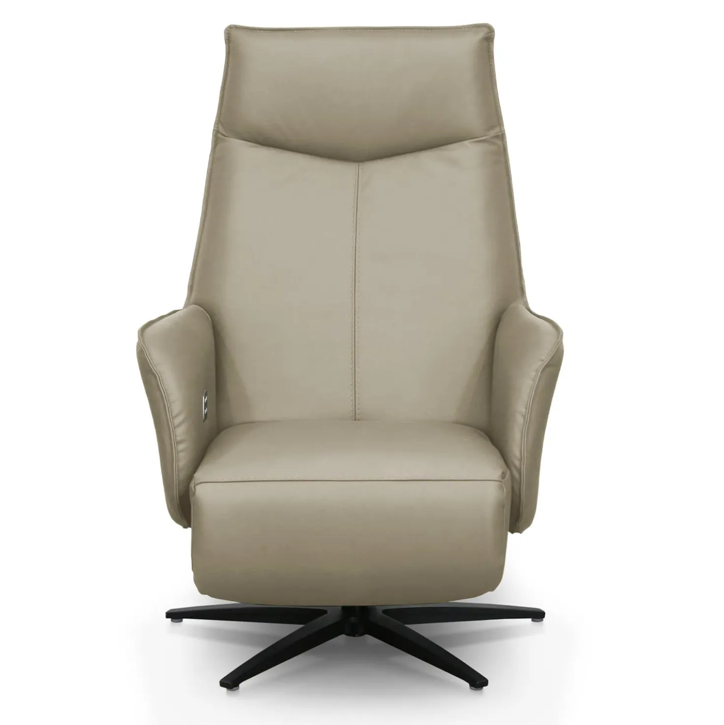 Fauteuil électrique inclinable et pivotant en cuir véritable - taupe