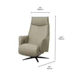 Fauteuil électrique inclinable et pivotant en cuir véritable - taupe