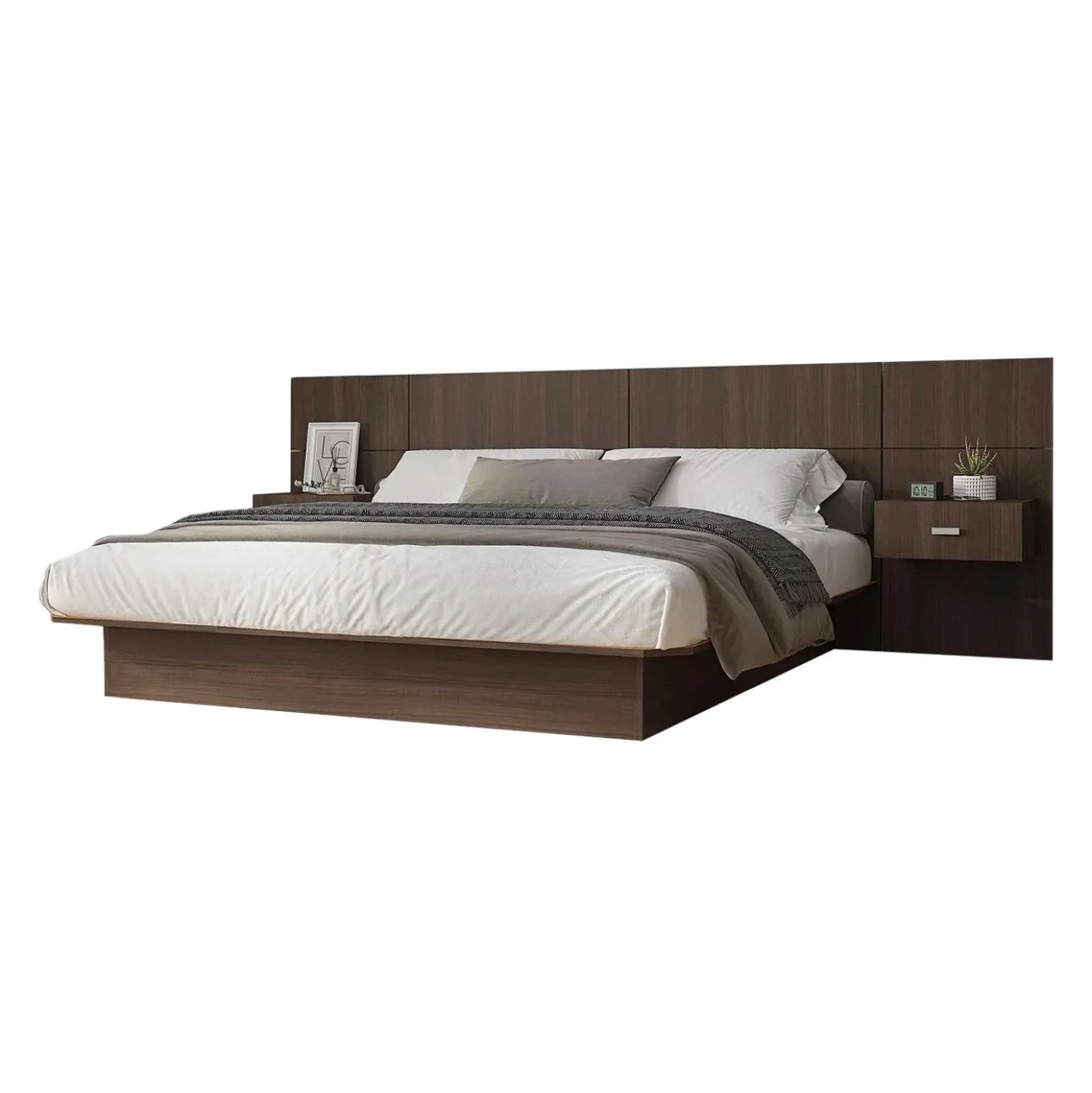 Grand lit avec panneaux et tables de chevet (60")