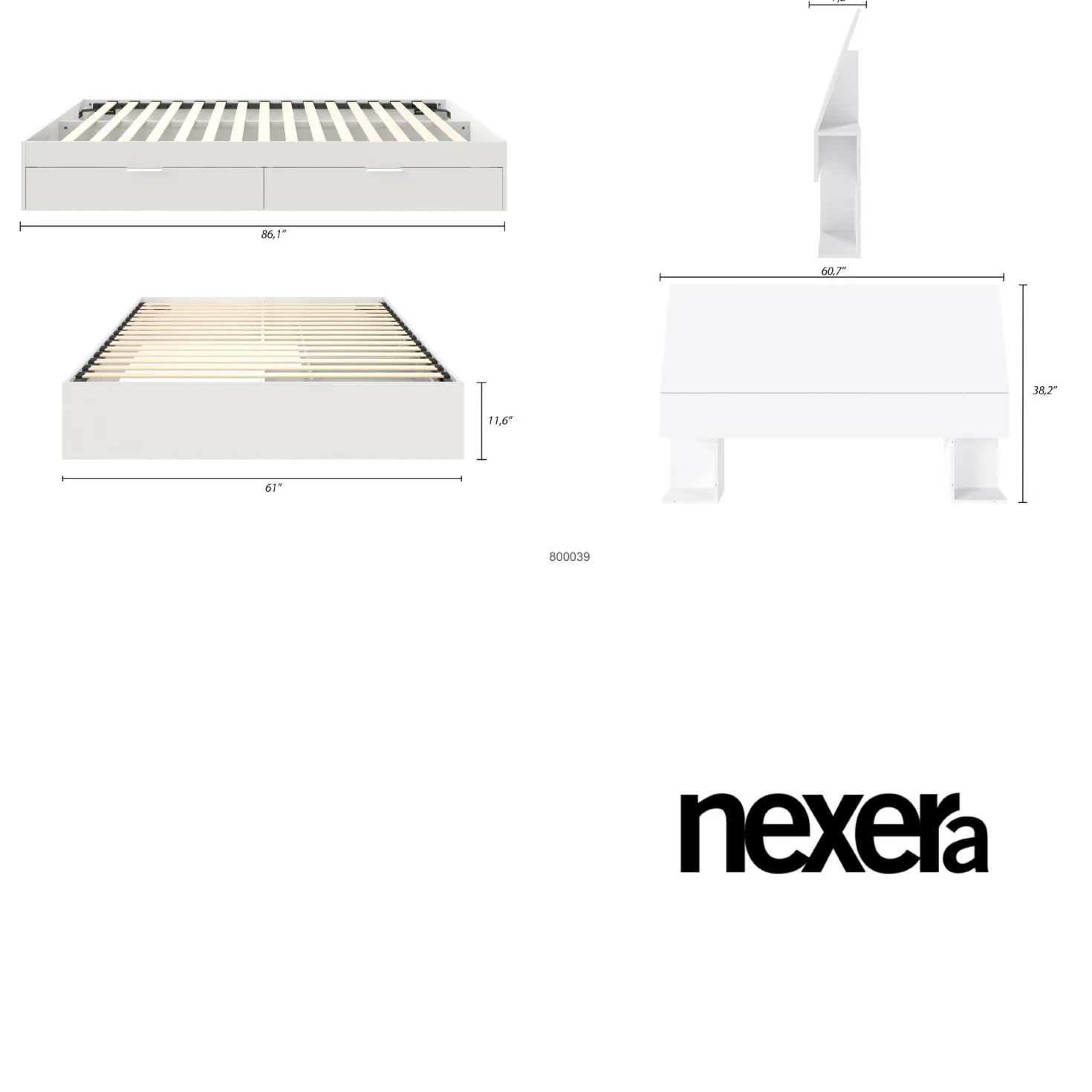 Grand lit avec rangement 2 tiroirs et tête de lit (60") - Nexera