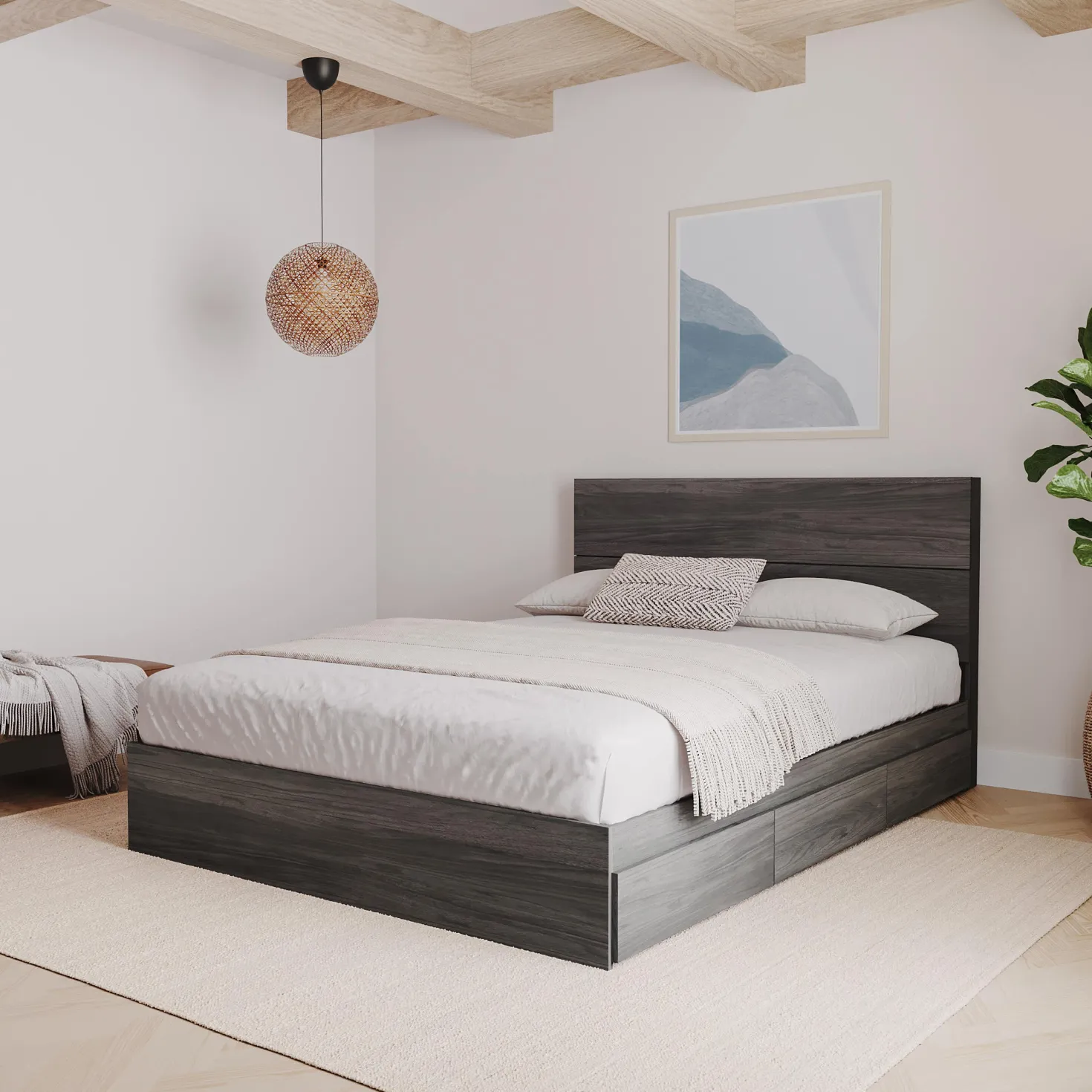 Grand lit avec rangement 3 tiroirs (60") - Nexera