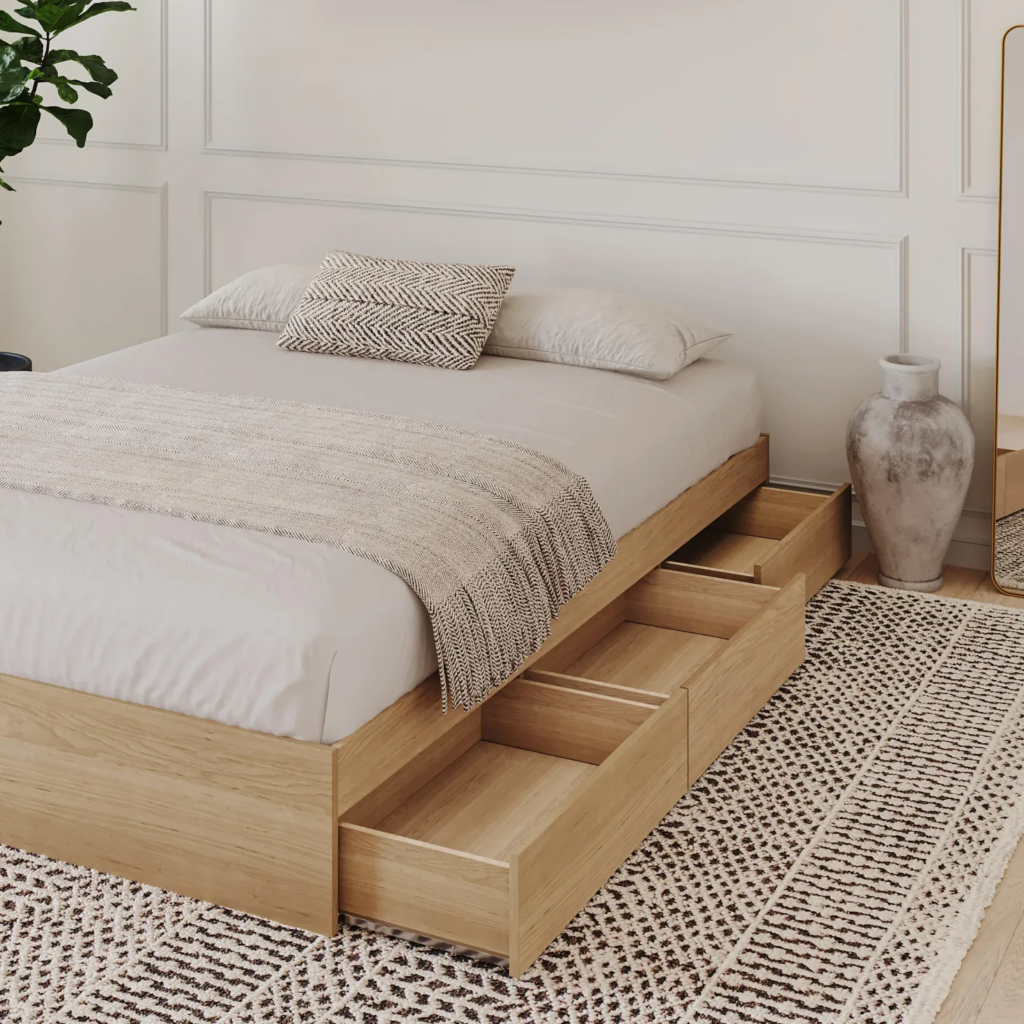 Grand lit avec rangement 3 tiroirs (60") - Nexera