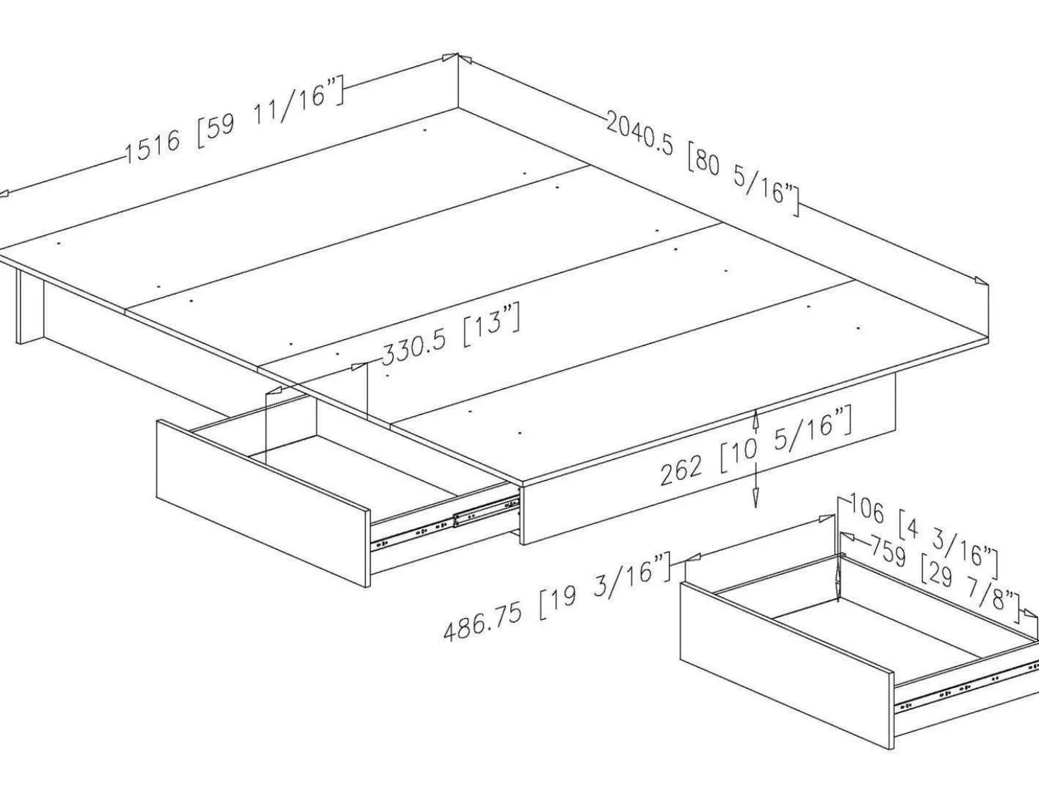 Grand lit plateforme (60") - South Shore