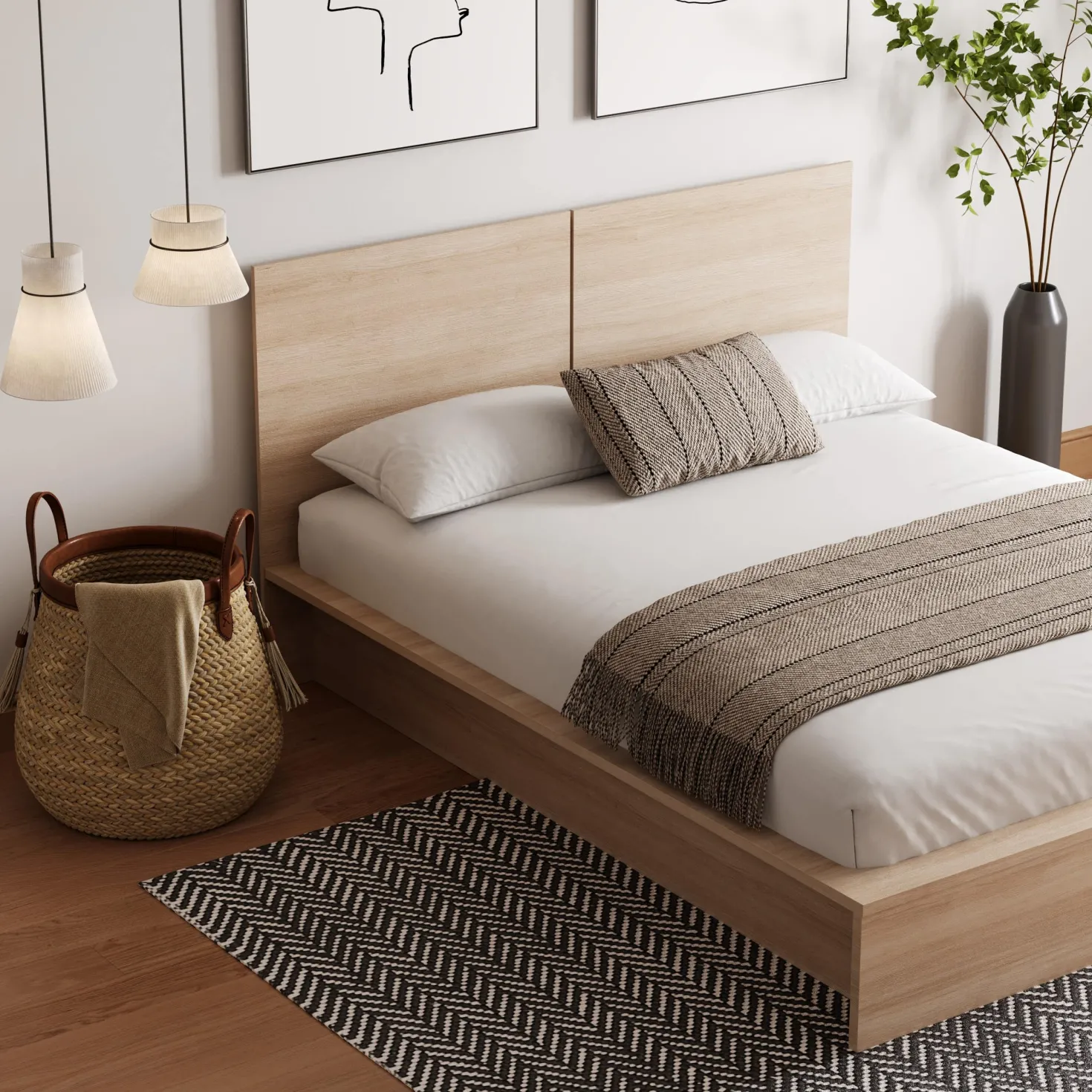 Grand lit plateforme avec tête de lit (60") - Nexera