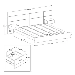 Grand lit plateforme avec panneaux et tables de chevet (60
