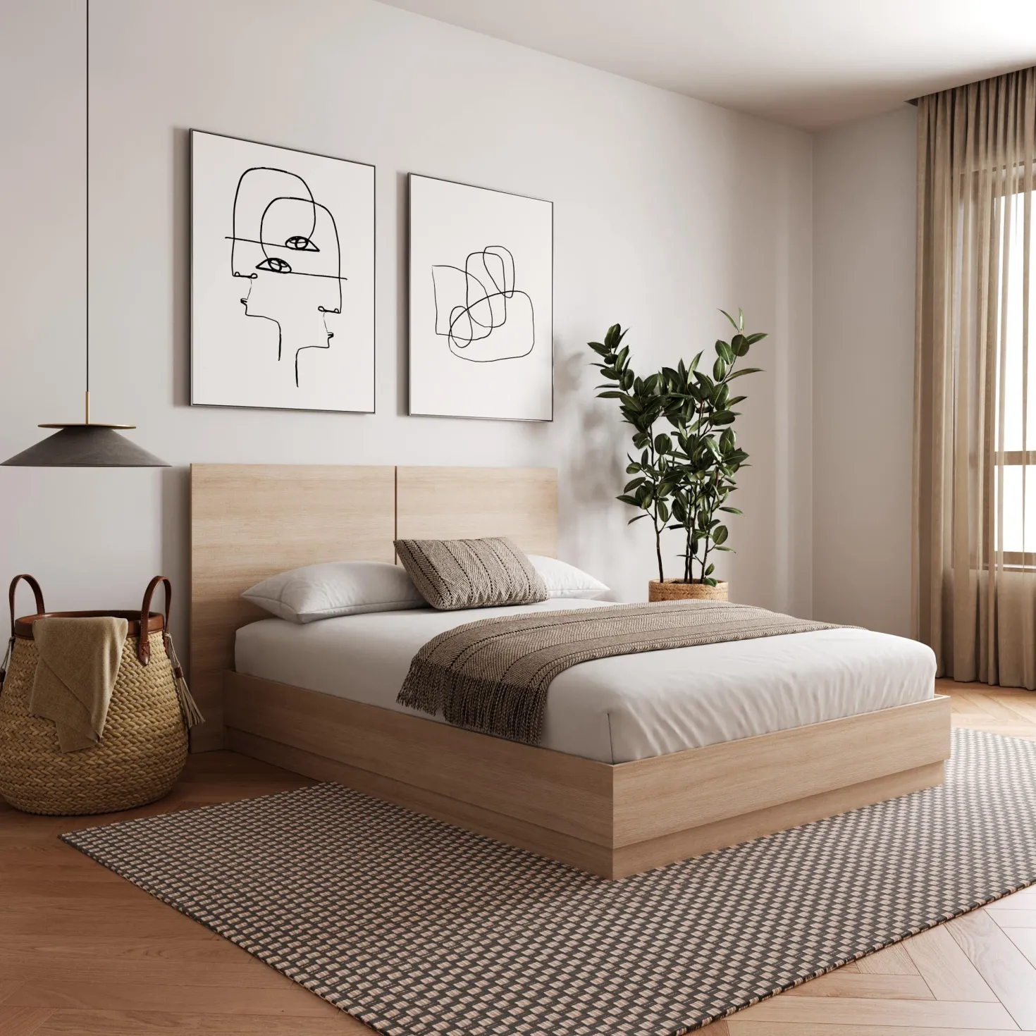 Grand lit plateforme avec tête de lit (60") - Nexera