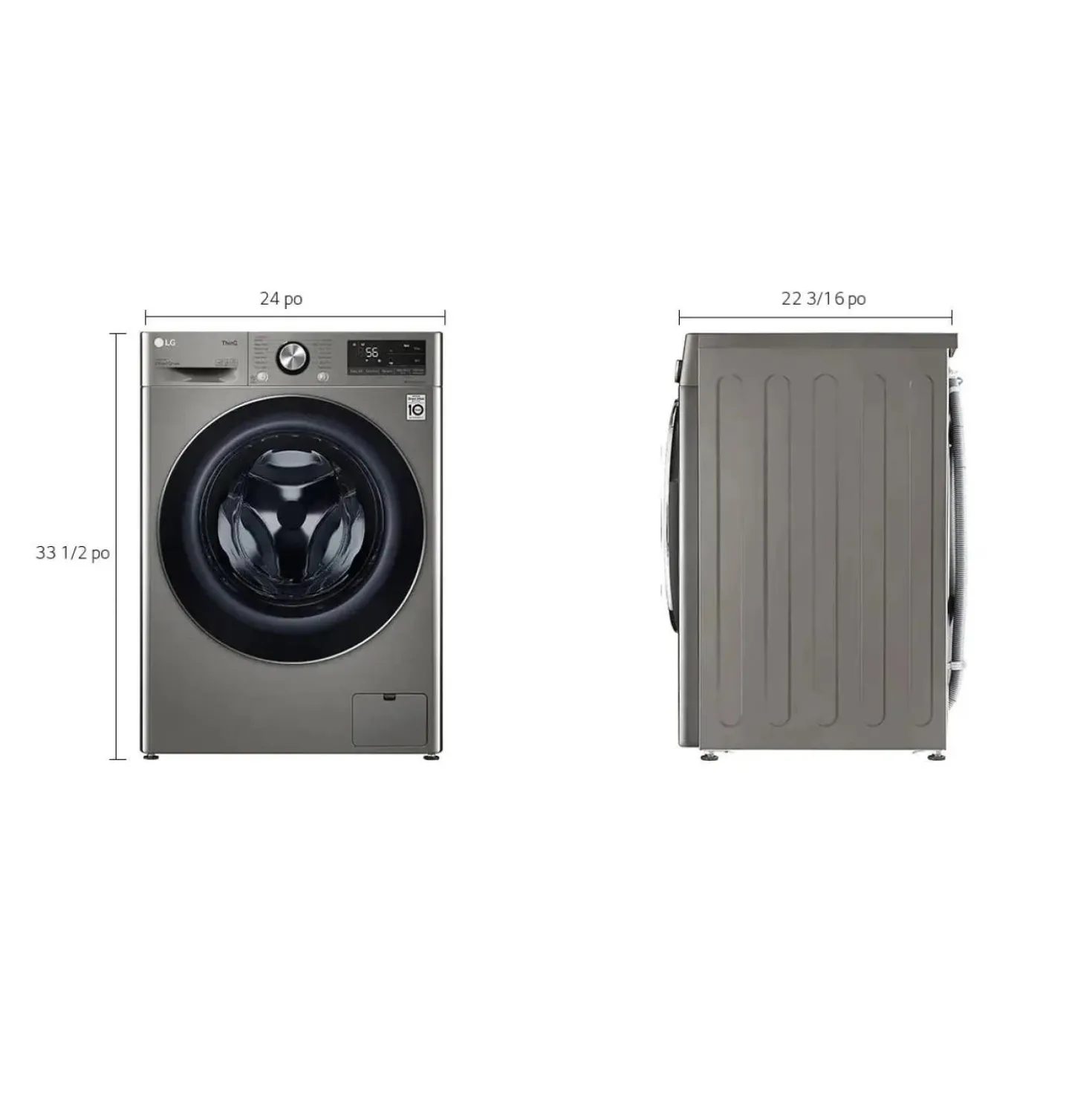 LG laveuse sécheuse 2 en 1, Acier Graphite, 24", Chargement frontal - WM3555HVA