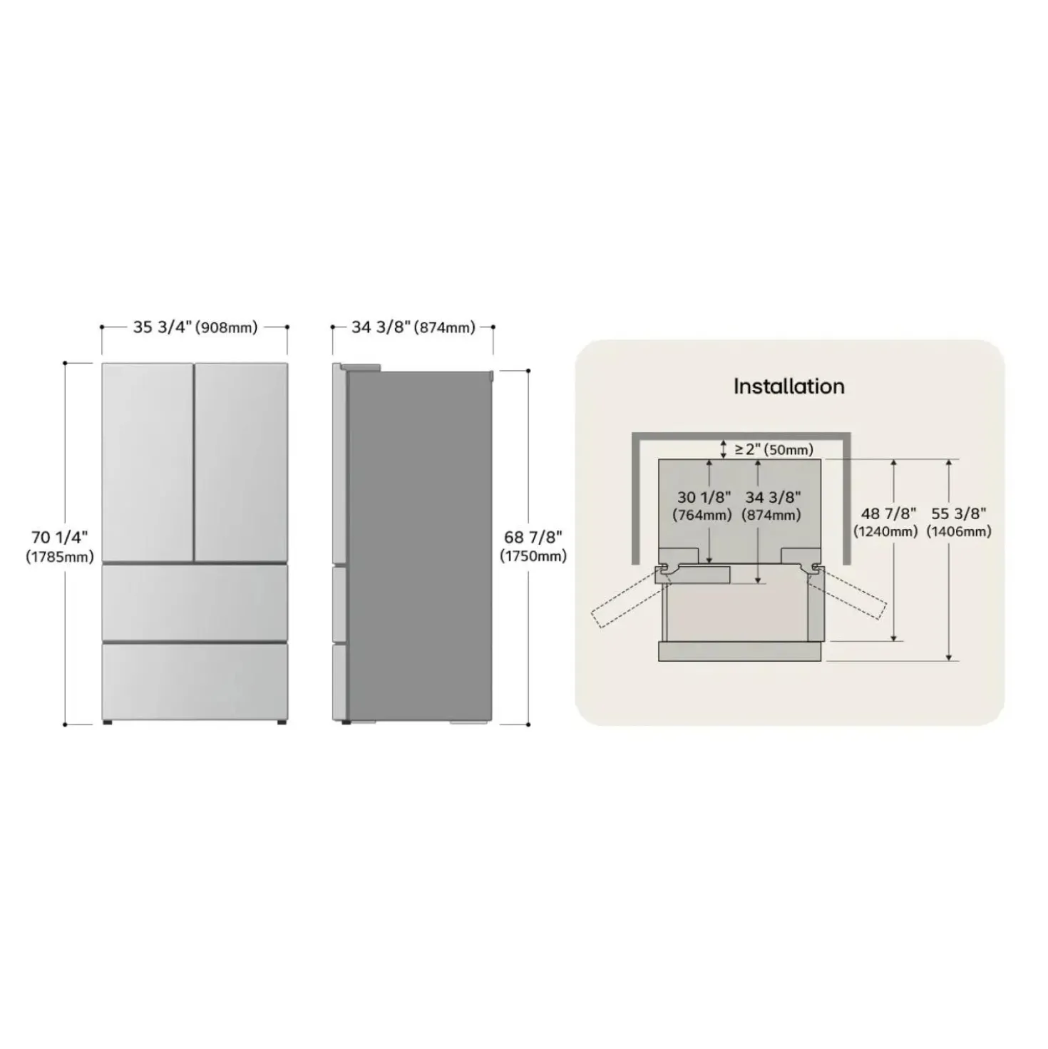 LG Réfrigérateur 30 pi3 36 po Acier inoxydable Congélateur en bas, Portes françaises - LF30S8210S