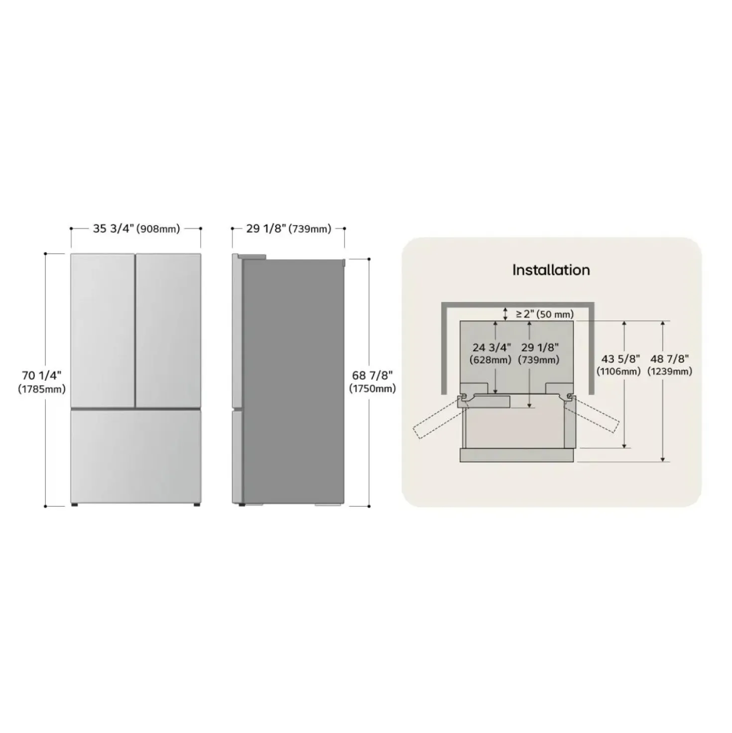 LG Réfrigérateur 26 pi3 36 po Acier inoxydable Congélateur en bas, Portes françaises - LRYKC2606S