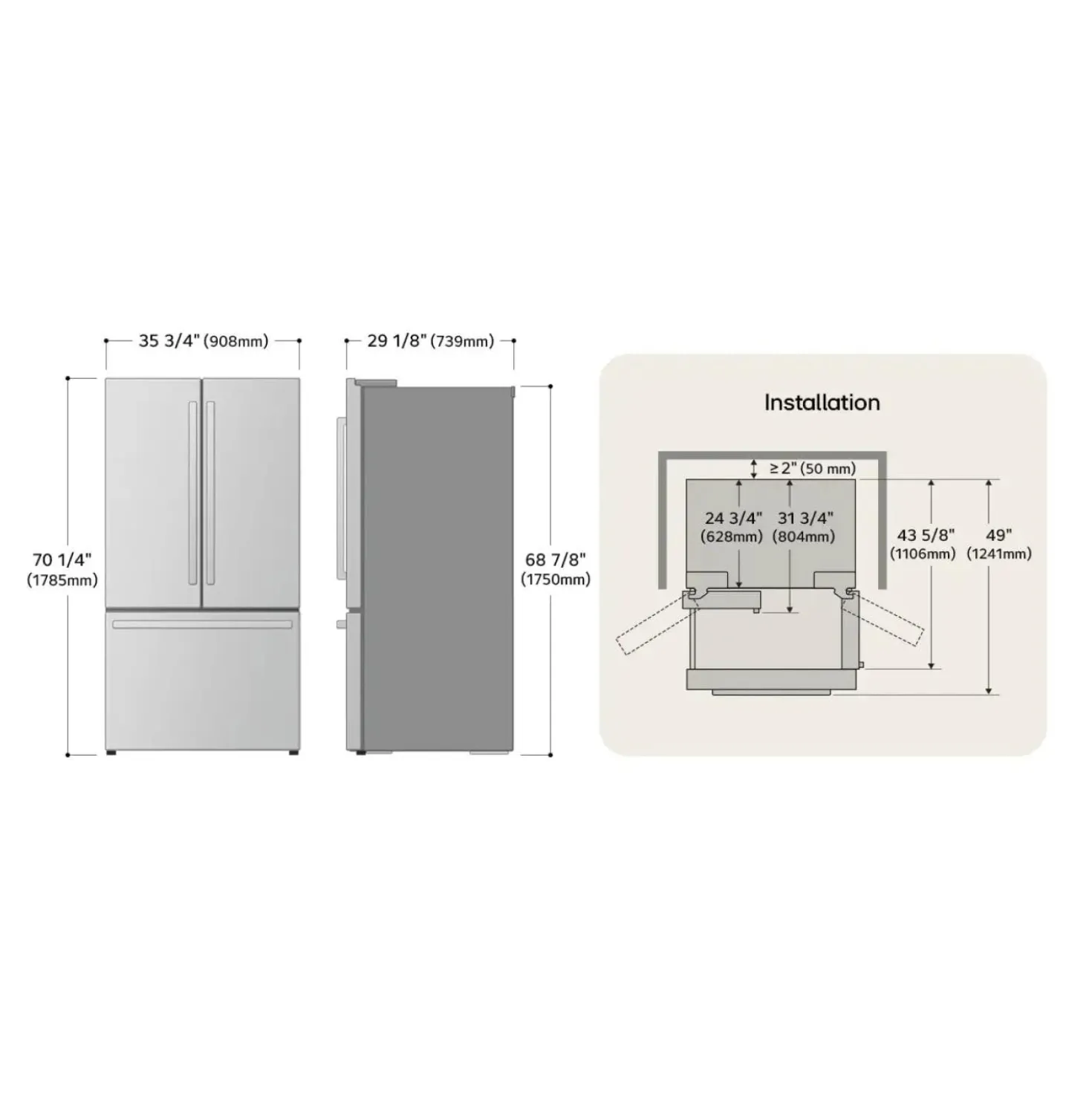 LG STUDIO Réfrigérateur 27 pi3 36 po Blanc Portes françaises - SRFB27W3