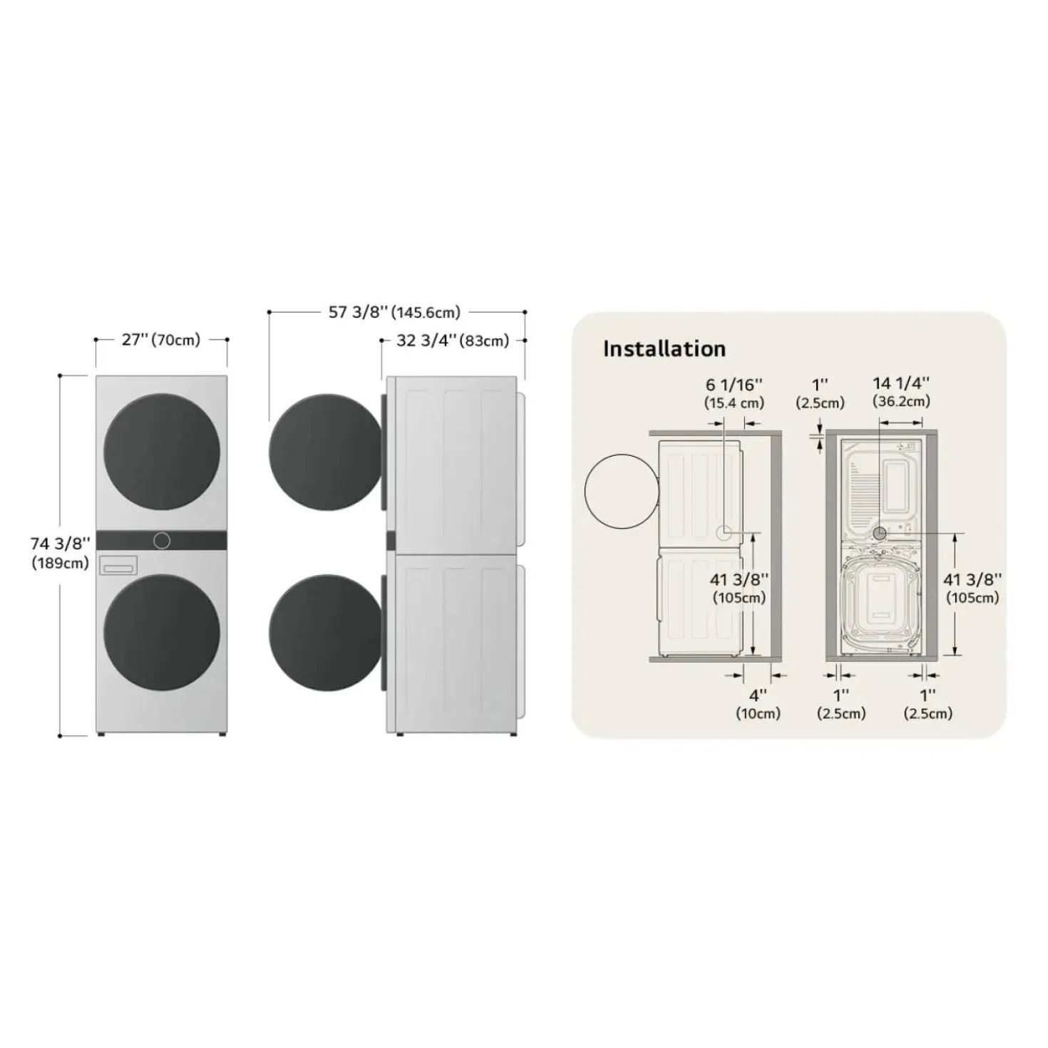 LG STUDIO Tour de lavage, Acier inoxydable, 27", Chargement frontal - SWWE50N3