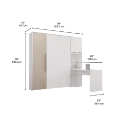 Lit escamotable queen, armoires de rangement et bureau - blanc et gris