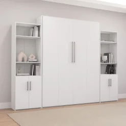 Lit escamotable queen et unités de rangement - blanc
