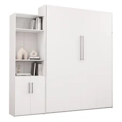 Lit escamotable queen et unité de rangement - blanc