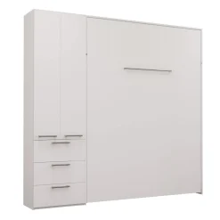 Lit escamotable queen et unité de rangement - blanc